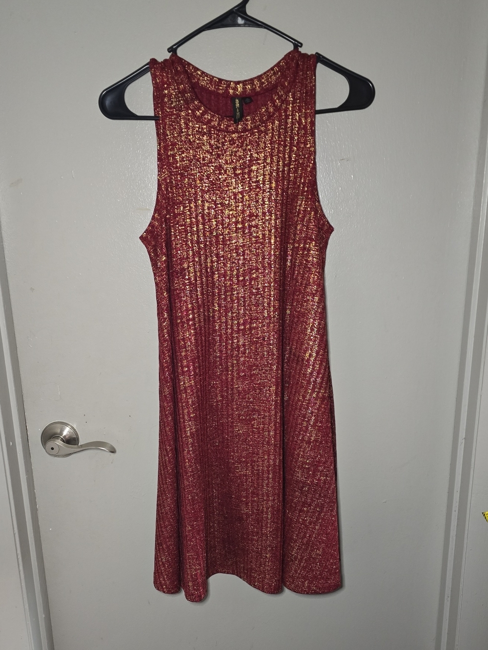 Shimmery Red-Gold Sleeveless A-Line Dress